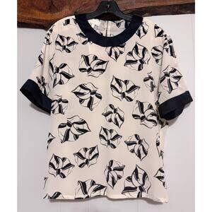 NWT Vintage Escada 100% Silk Cream/Black Printed Blouse Size 40/US 10